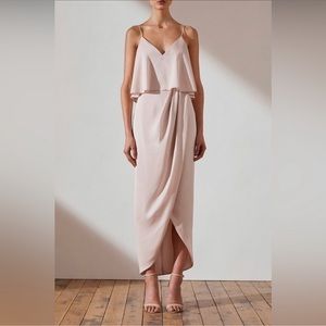 Shona Joy Luxe Frill Textured Satin Cocktail Dress Porcelain US Size 2